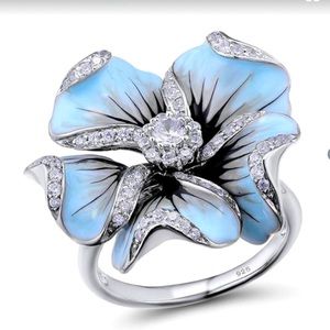 Super Stunning Flower Crystal 925 Sterling Silver Women’s Bling Fashion Size 5.5